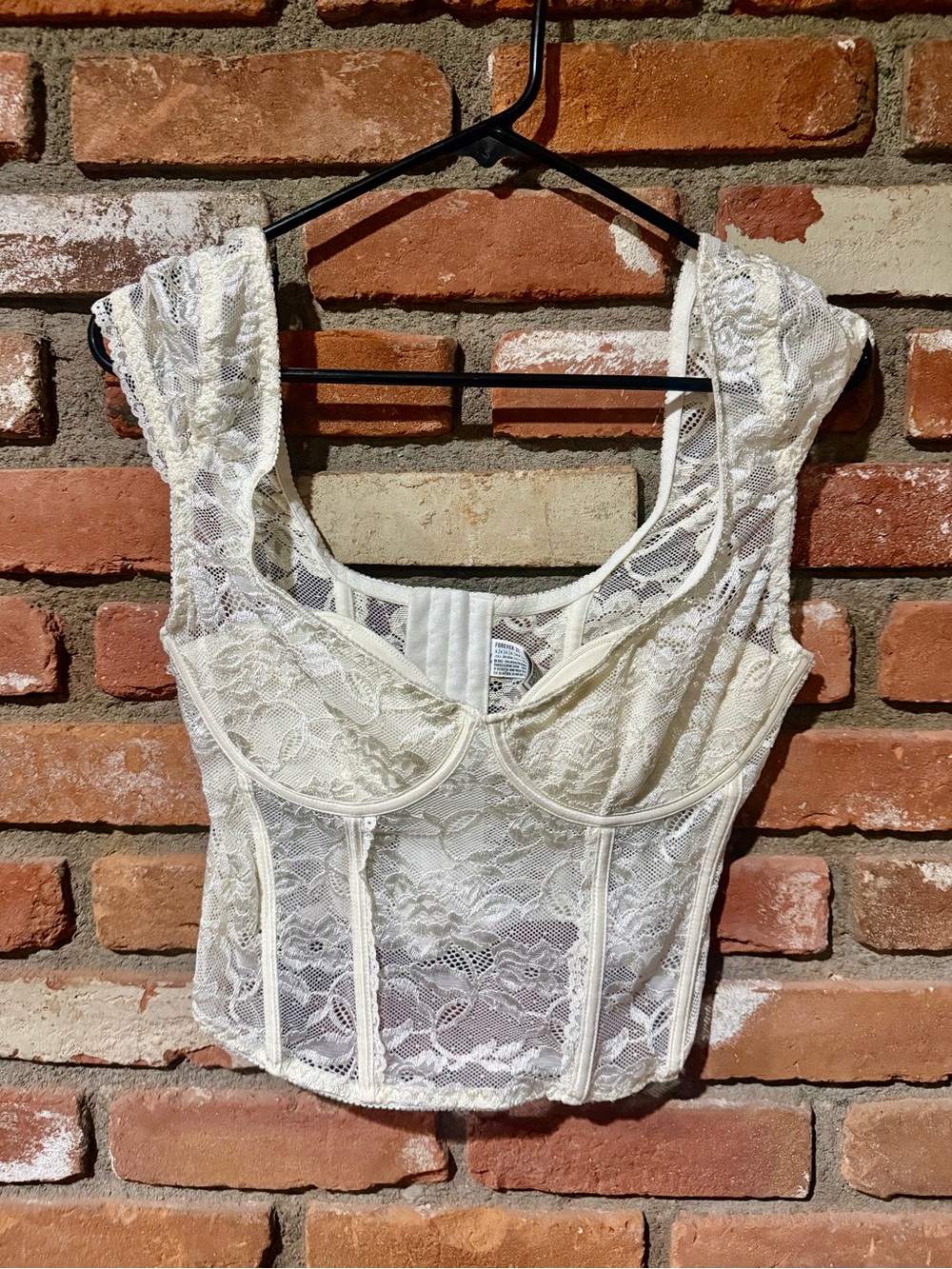 Forever 21 Ivory Lace Bustier Crop Top